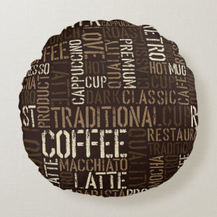 Vintage Coffee Experience Seamless Pattern Round Pillow