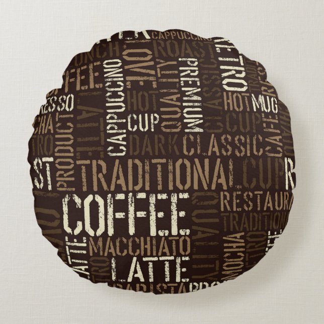 Vintage Coffee Experience Seamless Pattern Round Pillow (Front)