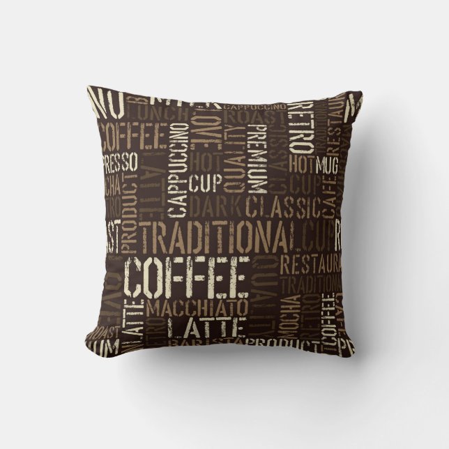 Vintage Coffee Experience Seamless Pattern Throw Pillow (Front)