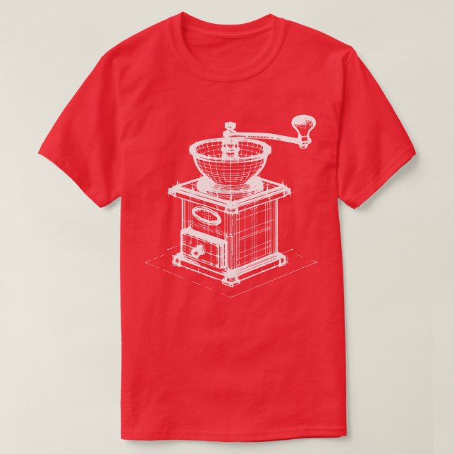 vintage coffee grinder 3d wireframes design T-Shirt (Design Front)