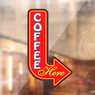 Vintage Coffee Here Right Arrow Window Cling