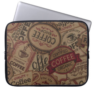 Vintage Coffee Labels Collage Laptop Sleeve
