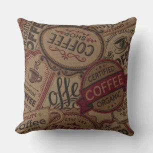 Vintage Coffee Labels Collage Throw Pillow