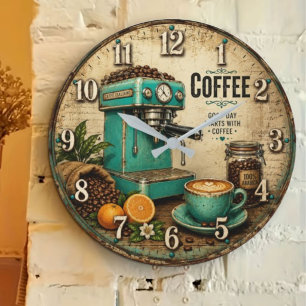 Vintage Coffee Large Clock