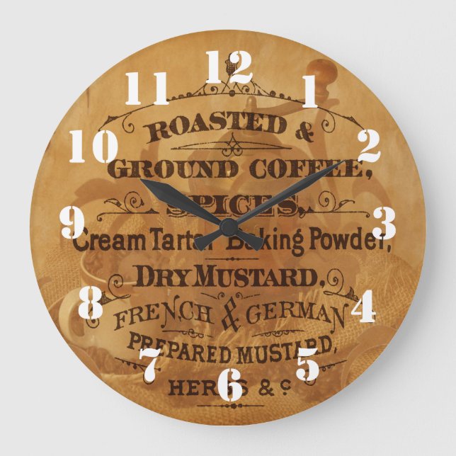 Vintage Coffee Ornate design kitchen Large Clock (Front)