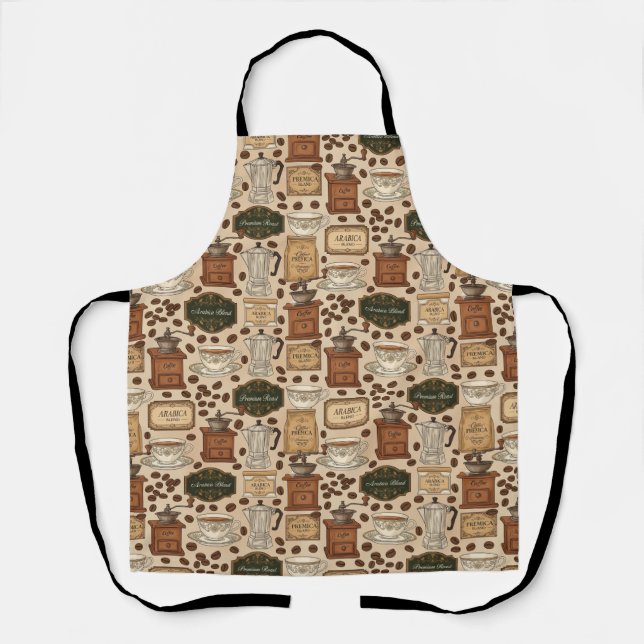 Vintage coffee pattern retro café style apron (Front)