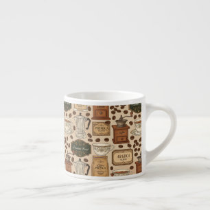 Vintage coffee pattern retro café style espresso cup