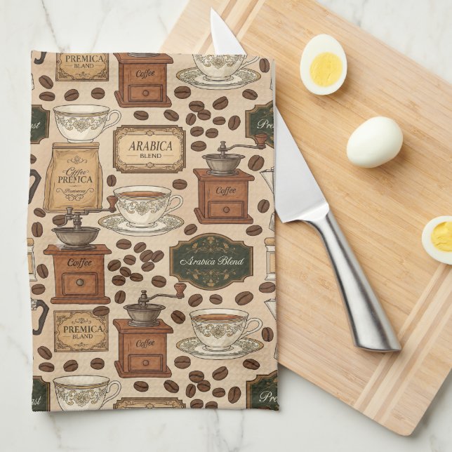 Vintage coffee pattern retro café style kitchen towel (Quarter Fold)