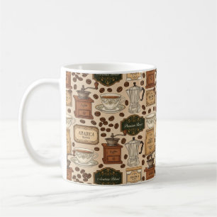 Vintage coffee pattern retro café style mug