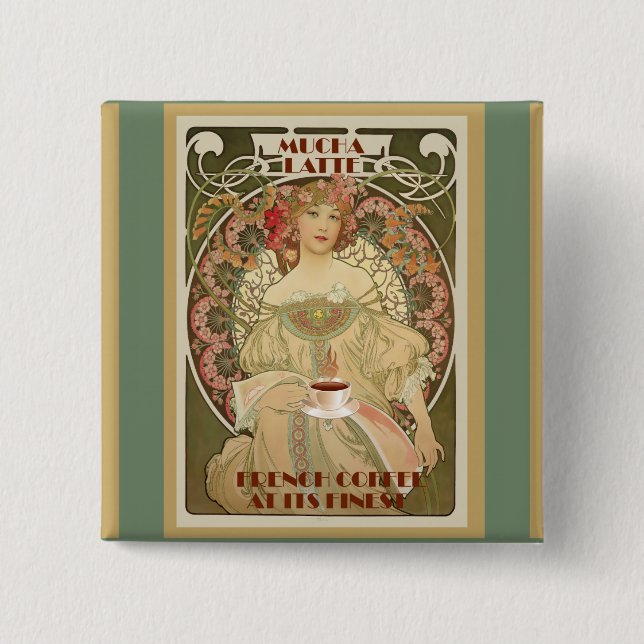 Vintage Coffee Poster 2 Inch Square Button (Front)