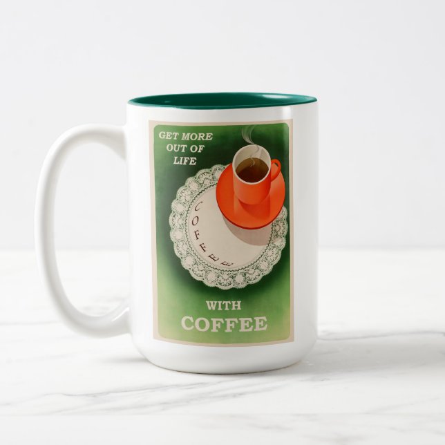 Vintage Coffee Poster Retro Two-Tone Coffee Mug (Left)