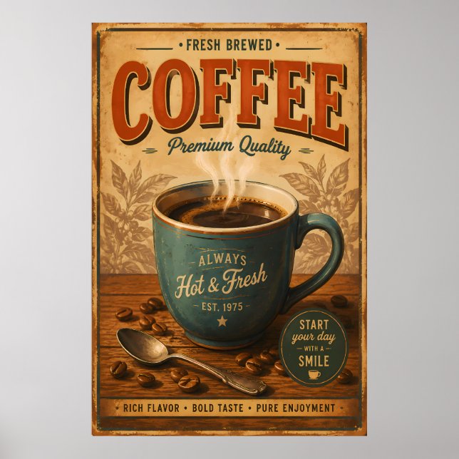 Vintage Coffee Poster Wall Art | Retro Kitchen (Front)