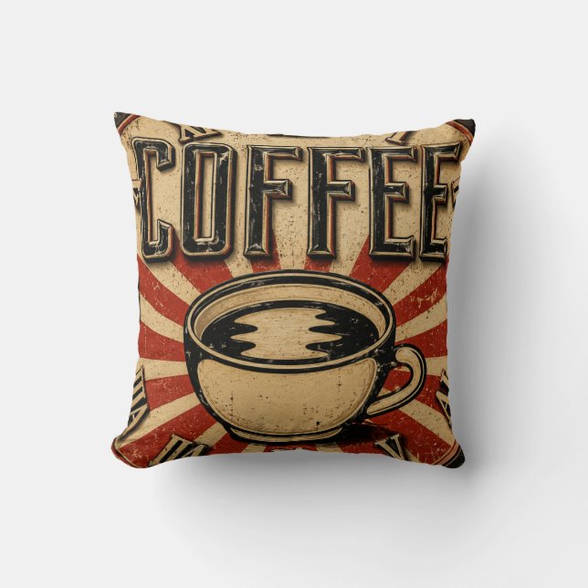 Vintage Coffee Retro Throw Pillow (Front)