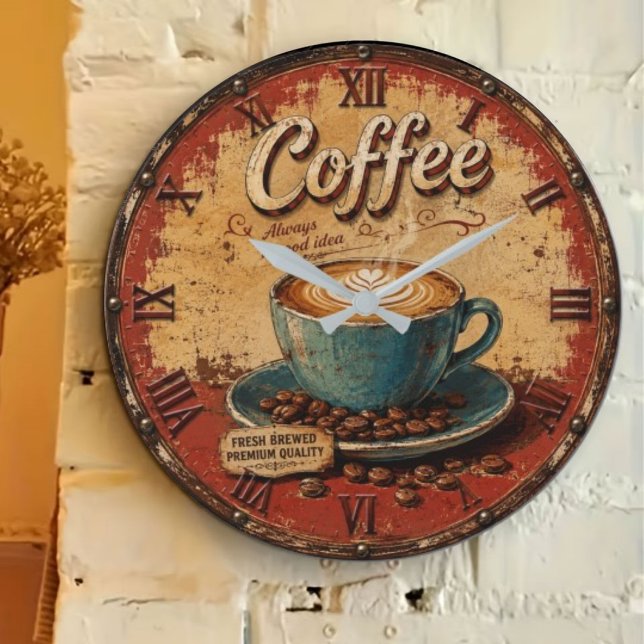 Vintage Coffee Rustic Latte Art  Large Clock (Creator Uploaded)