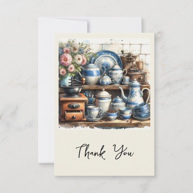 Vintage Coffee Set on Shelf Thank You Card (Front)