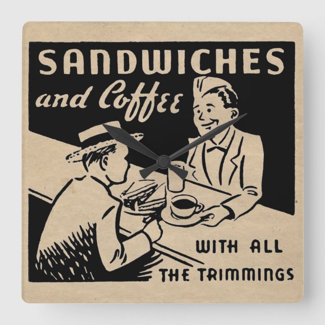 Vintage Coffee Shop Square Wall Clock (Front)