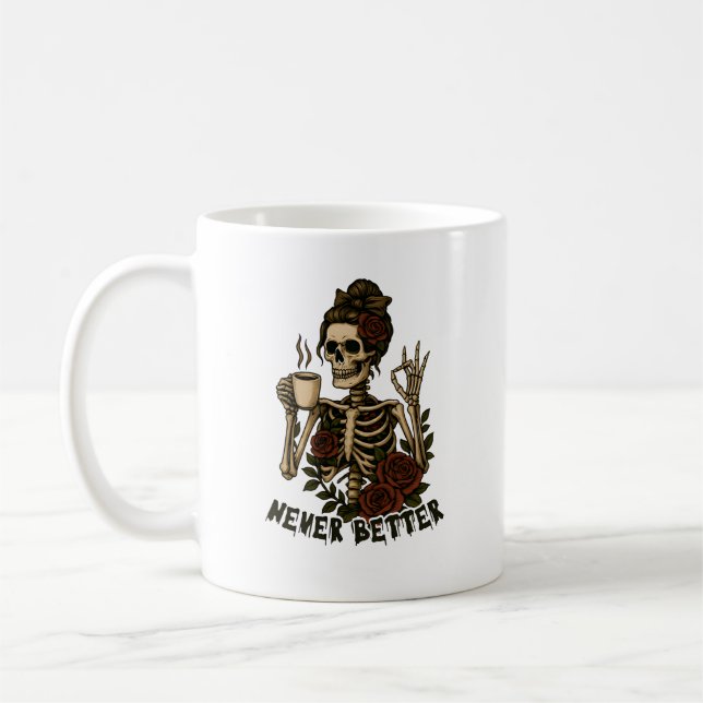 Vintage Coffee Skeleton Rose Art Coffee Mug (Left)