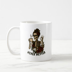 Vintage Coffee Skeleton Rose Art Mug