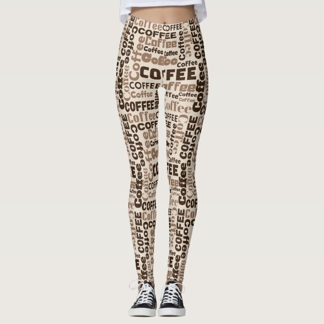 Vintage Coffee Typography Pattern (2) Leggings (Front)