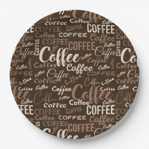 Vintage Coffee Typography Pattern (3) Paper Plate