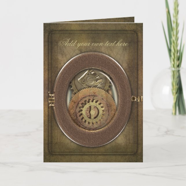 Vintage Cogs Steampunk Personalized Card (Front)