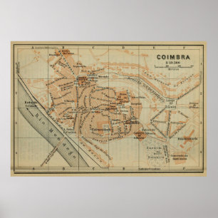 Vintage Coimbra Portugal Map (1913) Poster