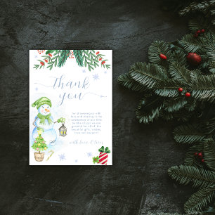 Vintage Cold Outside Floral Snowman Baby Shower  Thank You Card