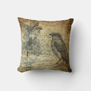 Vintage Collage Birds Throw Pillow