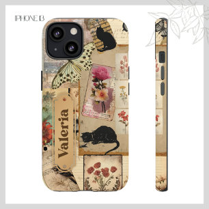 Vintage Collage Decoupage Floral Taxedo Cat Scrap iPhone 13 Case