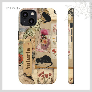 Vintage Collage Decoupage Floral Taxedo Cat Scrap iPhone 13 Case