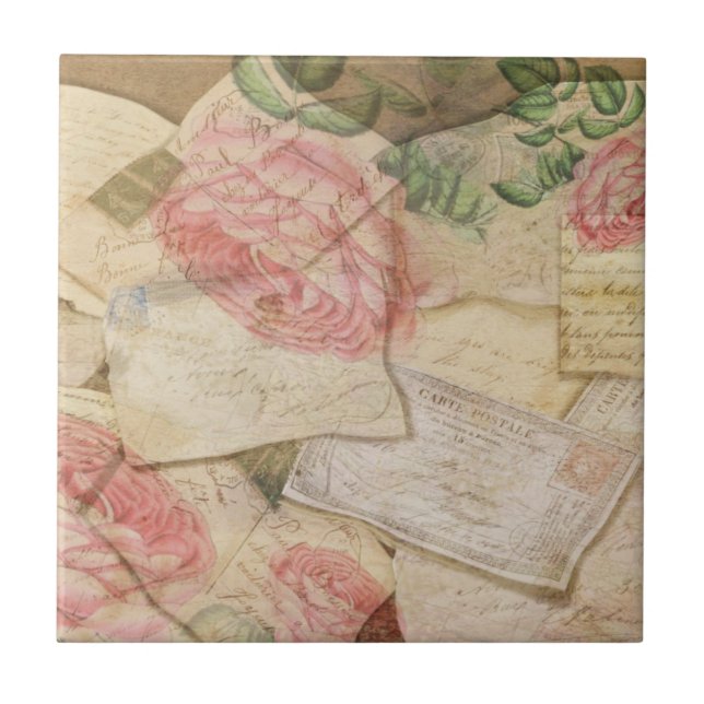 Vintage Collage, French Letters and Post Cards Tile (Front)