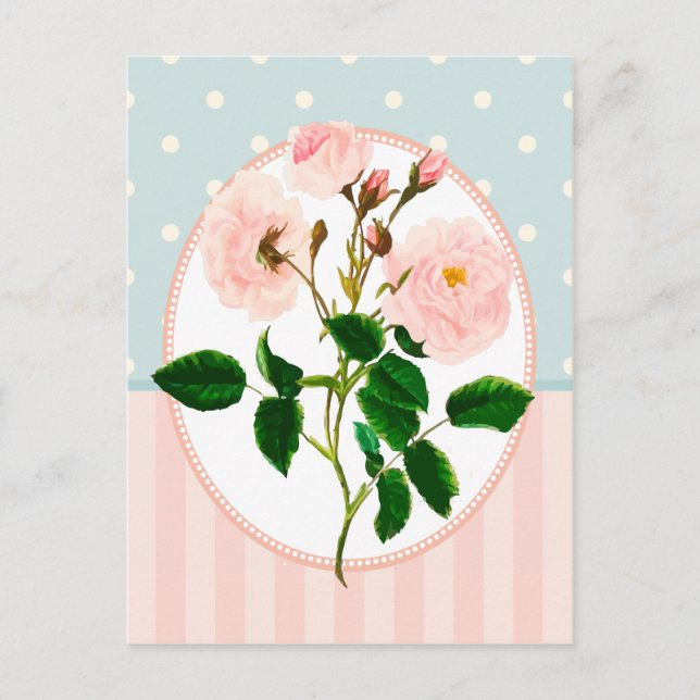 Vintage Collage Pink Rose Botanical Print Postcard (Front)
