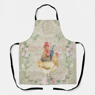 Vintage collage – roosters and flowers  apron