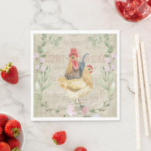 Vintage collage – roosters and flowers napkin