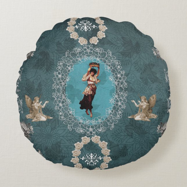 Vintage collage round pillow (Front)