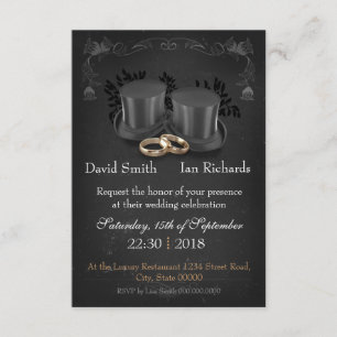 Vintage Collapsible top hats on chalkboard Invitation