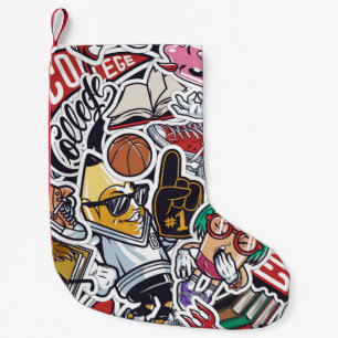 Vintage college colorful seamless pattern with fan small christmas stocking