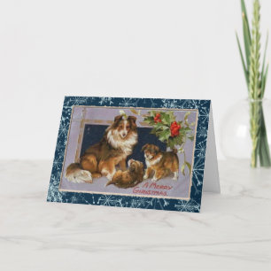 Vintage Collie Dogs Carte de Noël