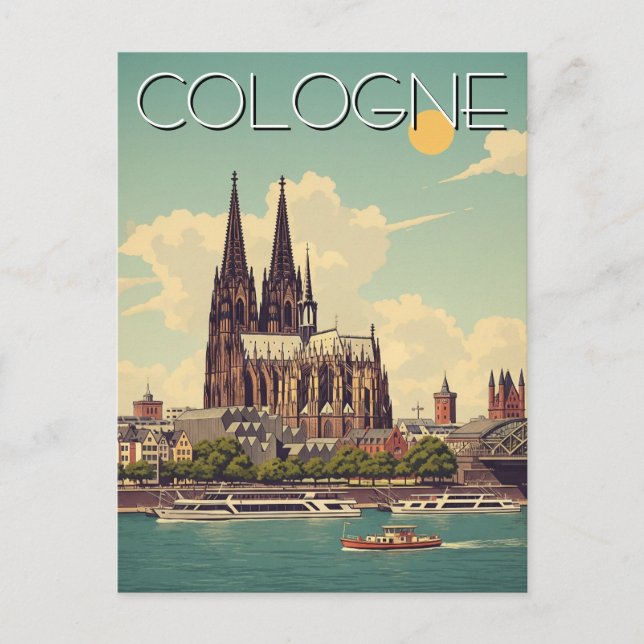 Vintage Cologne Cathedral Germany Travel Postcard (Front)