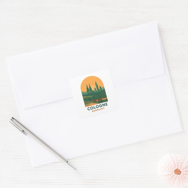 Vintage Cologne Germany Travel – Retro European  Square Sticker (Envelope)
