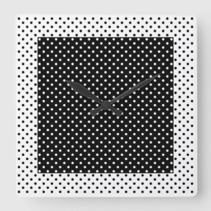 Vintage Color Block Black and White Polka Dot Square Wall Clock