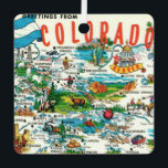 Vintage Colorado Map Postcard Metal Ornament<br><div class="desc">Bright colourful vintage illustrated postcard map of the State of Colorado repurposed on an ornament.  Purchase it as is or delete the back image and add a personal message.</div>