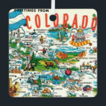 Vintage Colorado Map Postcard Metal Ornament<br><div class="desc">Bright colourful vintage illustrated postcard map of the State of Colorado repurposed on an ornament.  Purchase it as is or delete the back image and add a personal message.</div>