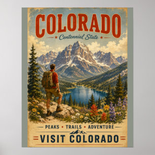 Vintage Colorado Mountain Landscape Poster with Se