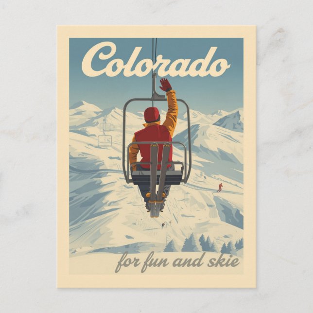 Vintage Colorado Skiing Travel Postcard (Front)