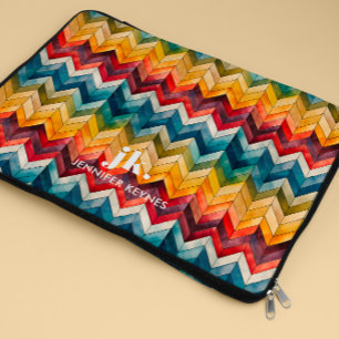 Vintage Colorful Chevron Monogram rainbow Laptop Sleeve