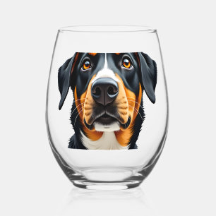 Vintage Colorful Dog Portrait Illustration Retro P Stemless Wine Glass
