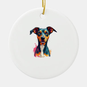 Vintage Colorful Dog Portrait Pop Art Illustration Ceramic Ornament