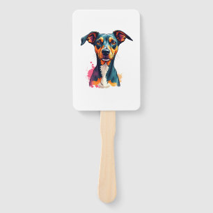 Vintage Colorful Dog Portrait Pop Art Illustration Hand Fan