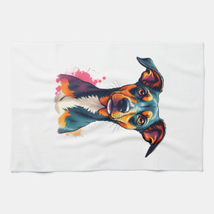 Vintage Colorful Dog Portrait Pop Art Illustration Kitchen Towel